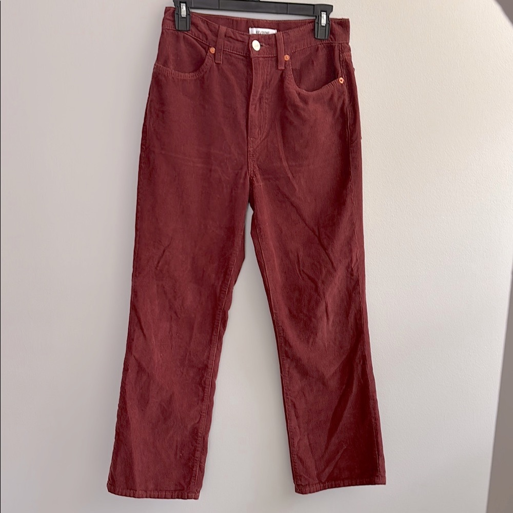 Re/Done washed brick red high rise wide leg corduroy pants